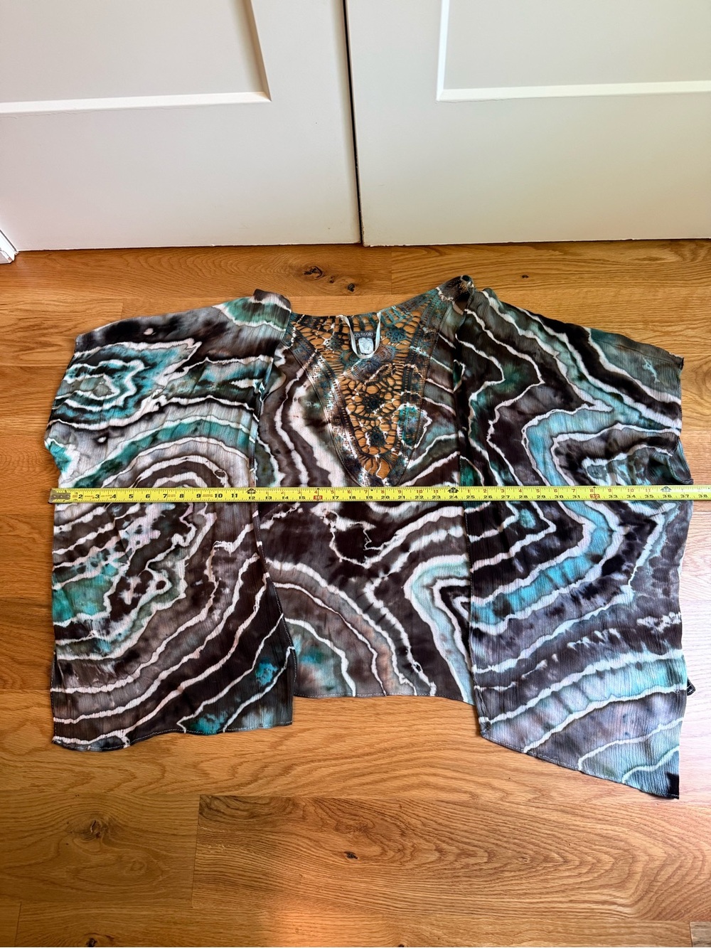 Women's Boho Printed Blouse in Teal and Brown